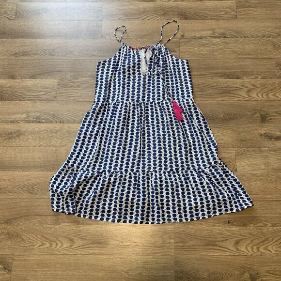 Anthropology THML white blue dotted colorful knee length dress size M E5 - Picture 6 of 6